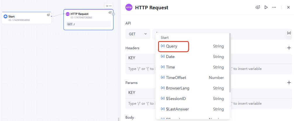 http enter variable