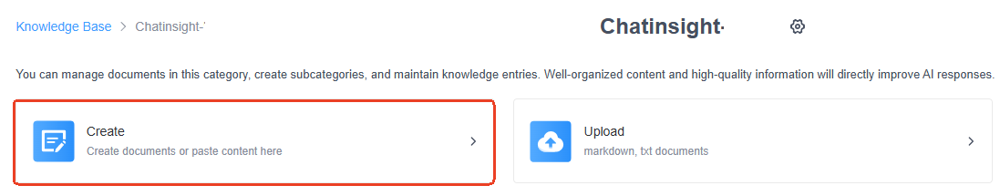 knowledge base click on Create