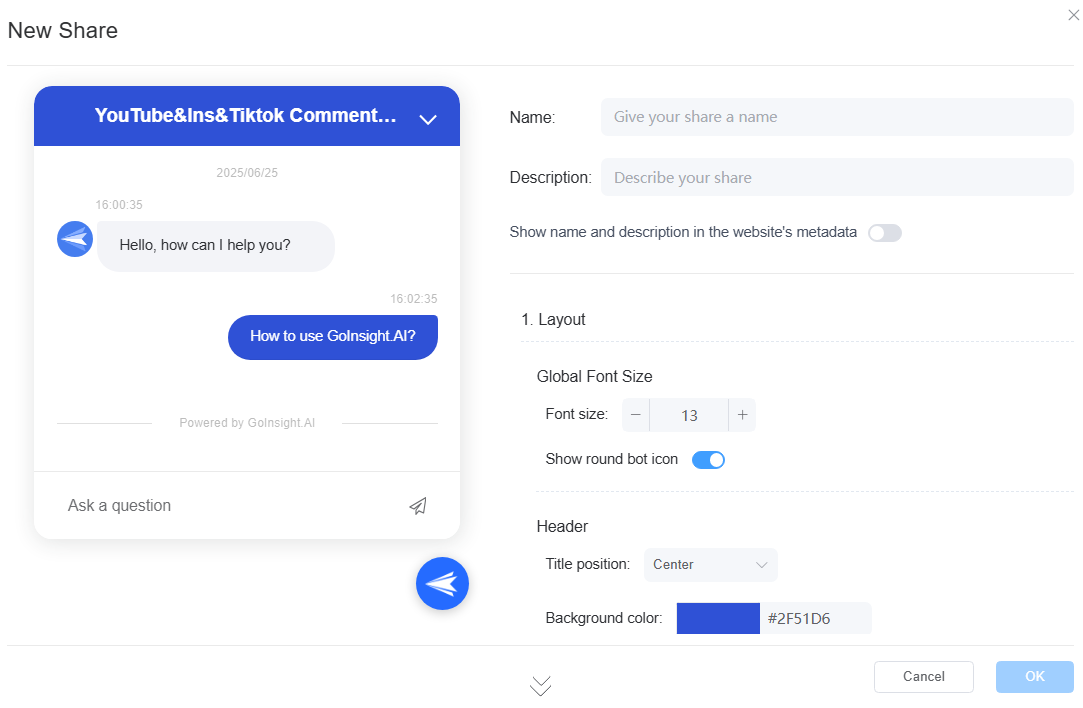 fill in the chatbot basic information