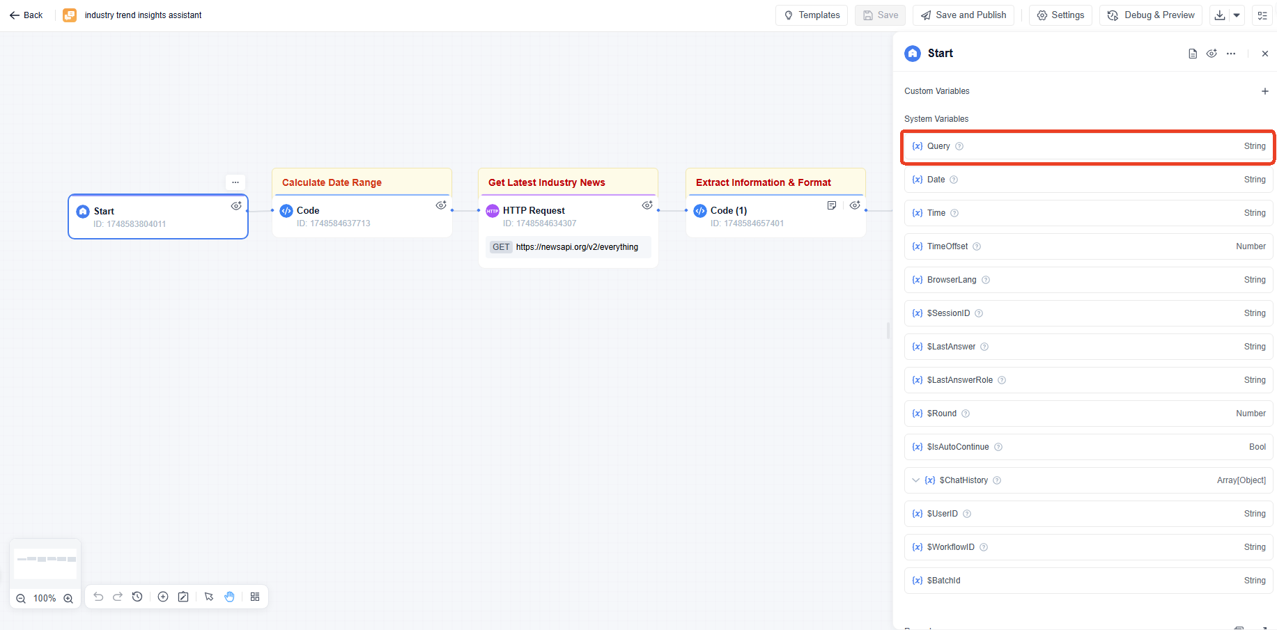 start node default query string