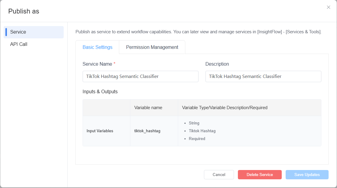 Set Service Flow description and access