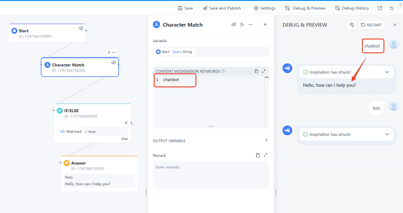usage example character match Tool