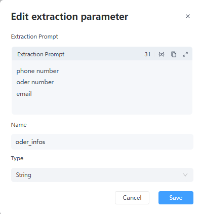 Extraction parameters