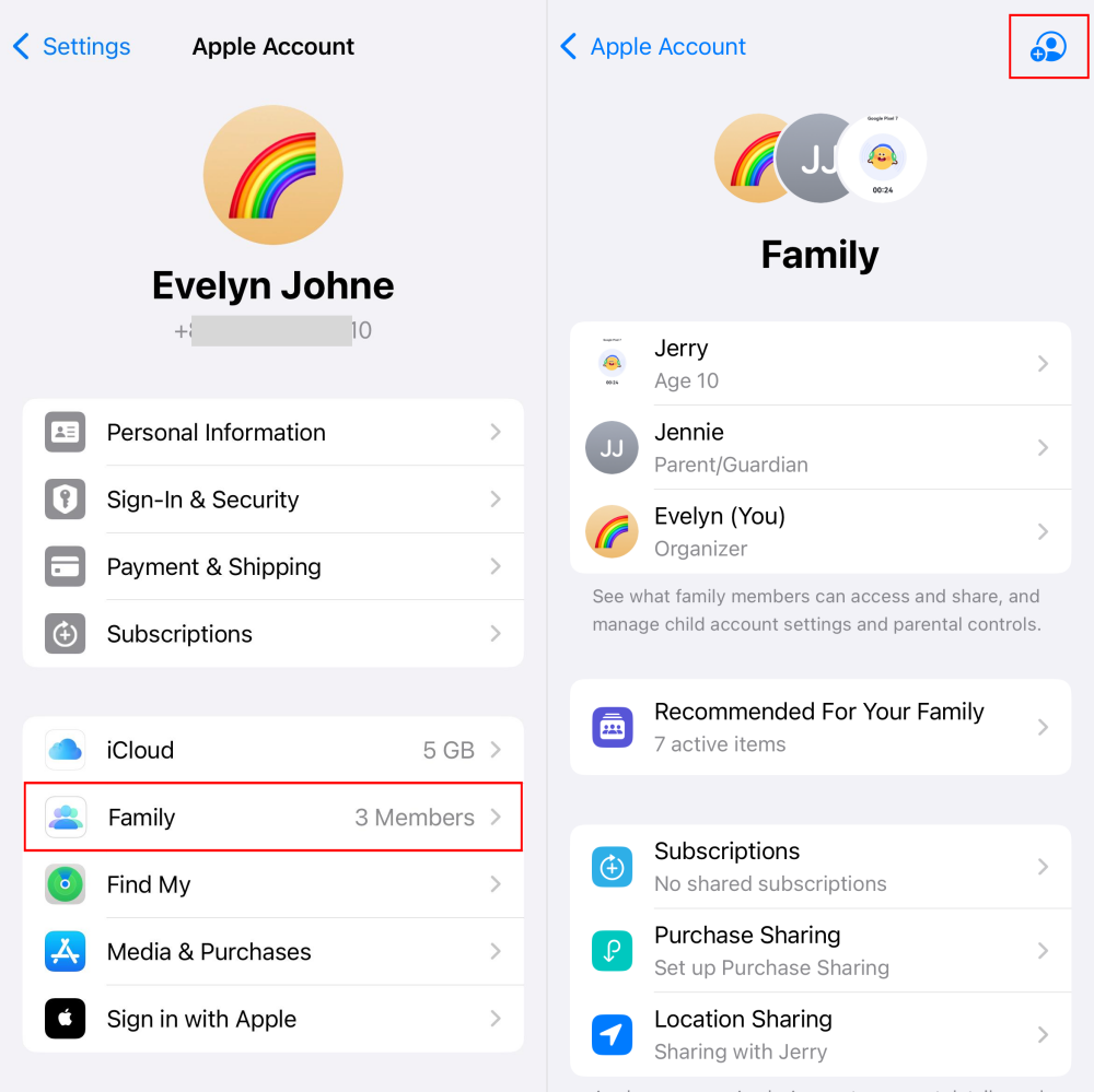 add a member on family sharing