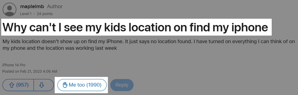 Apple users say they can't see child's location