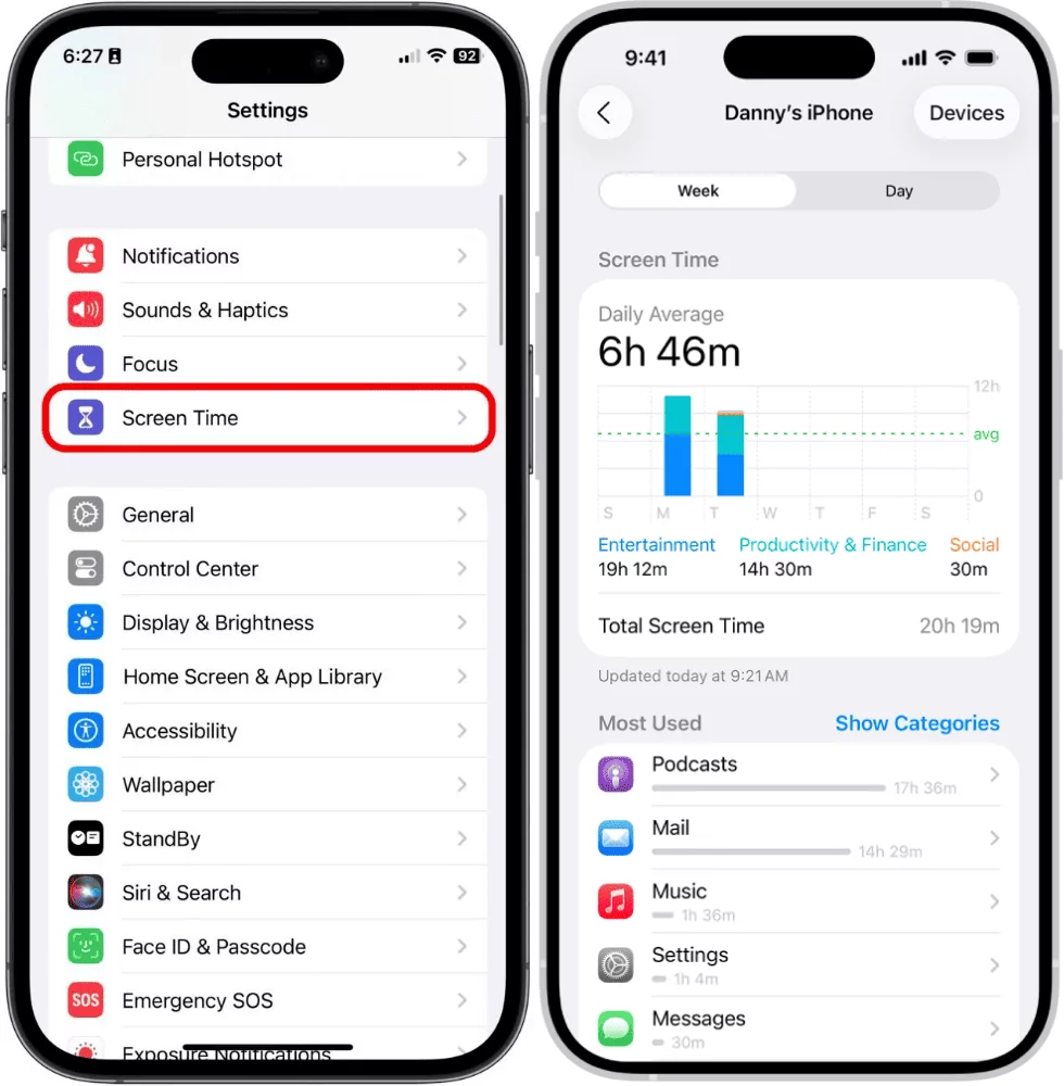 vérifier l’utilisation de Temps d’écran de l’application musique