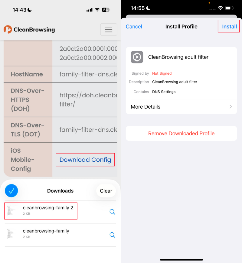 install CleanBrowsing DNS on iPhone