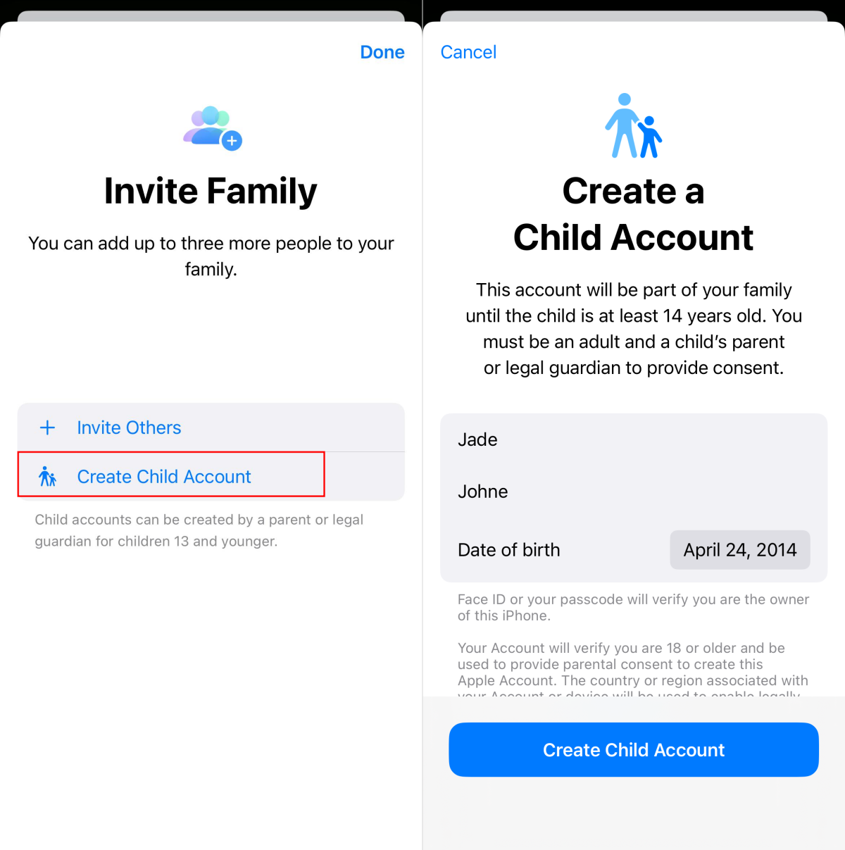 create child Apple account