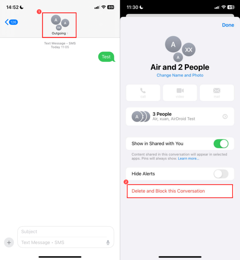 delete and block this conversation on iPhone