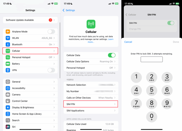 enable SIM PIN on iPhone