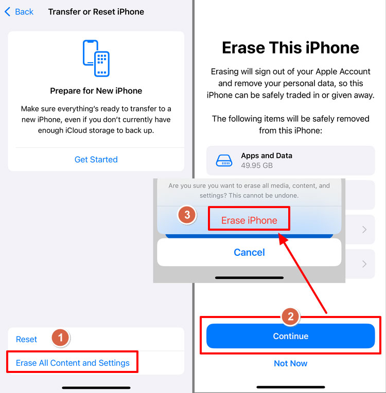 erase all content and settings on iPhone