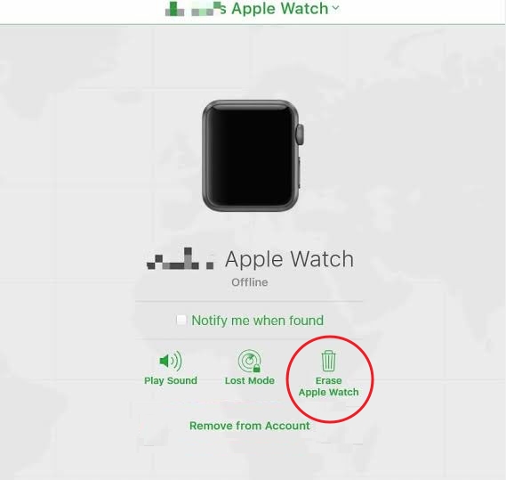erase Apple Watch from account on iCloud website