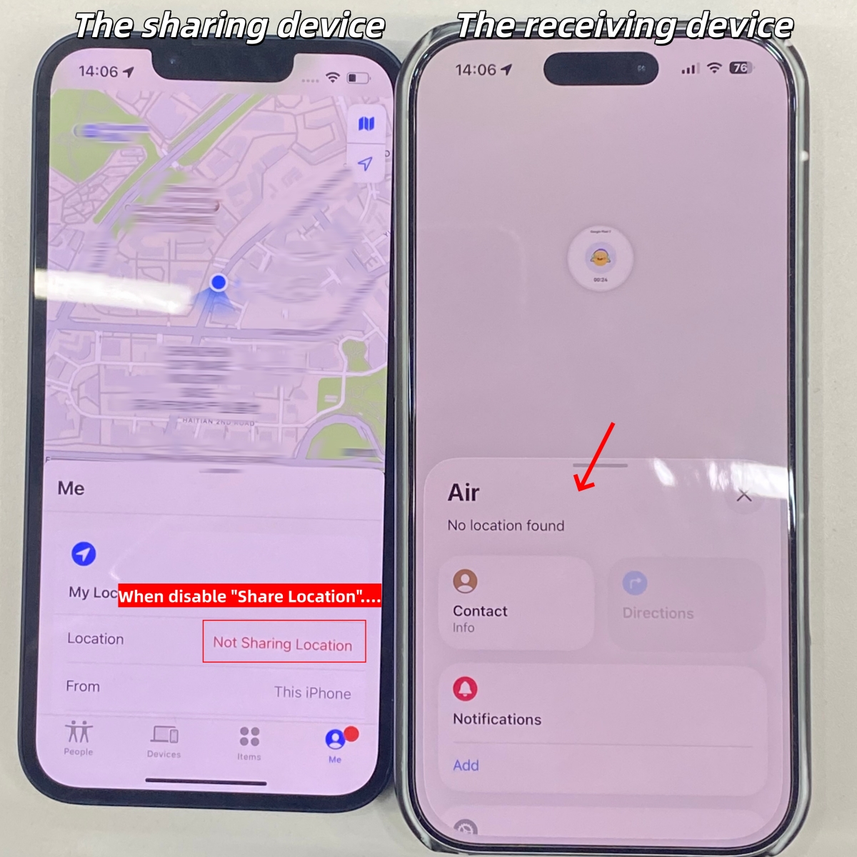 tell if someone stopped location sharing via No Location Found