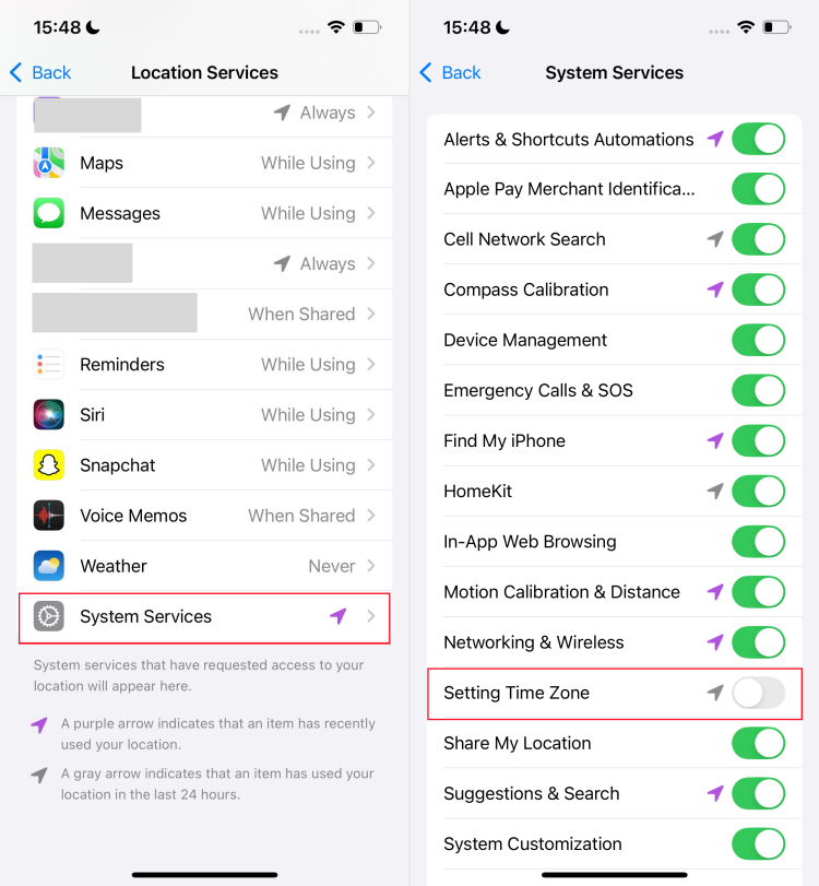 location services for setting time zone