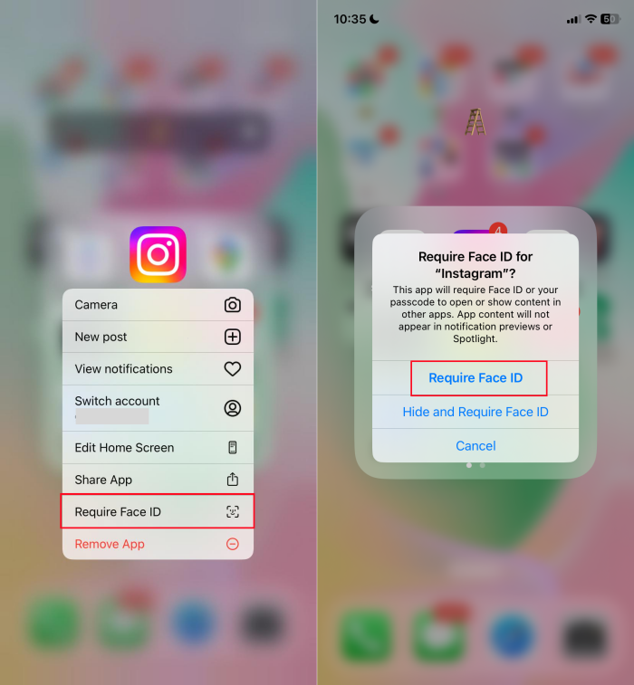lock Instagram on iPhone with Face ID