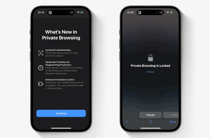 private browsing locked if enable Require Face ID to Unlock Private Browsing