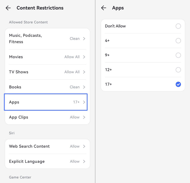select the age so that your child can only access age appropriate apps