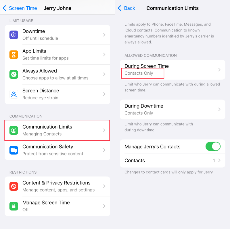 set communication limits for kids