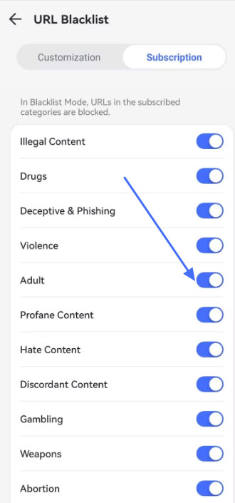 toggle on the switch with Adult