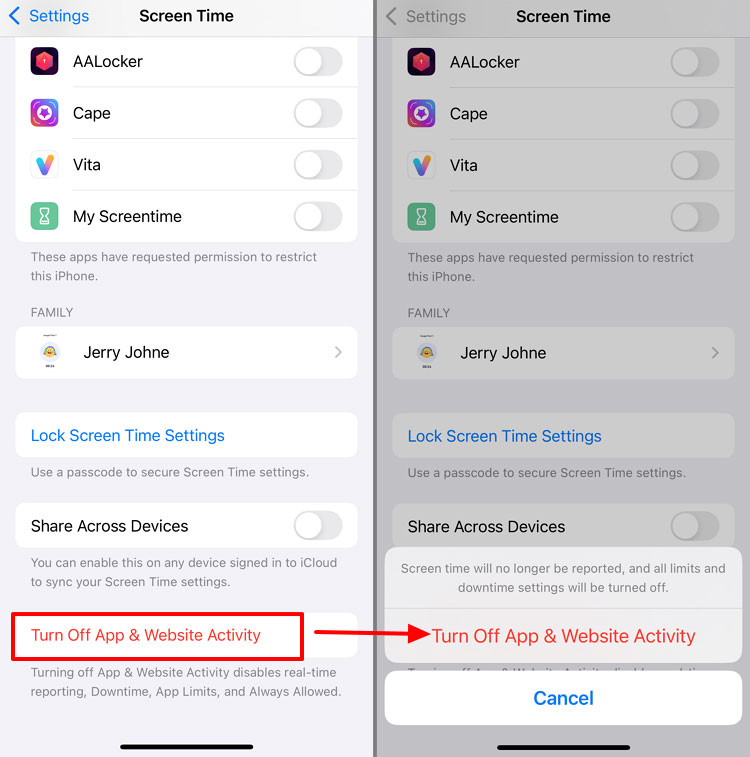 turn off Screen Time