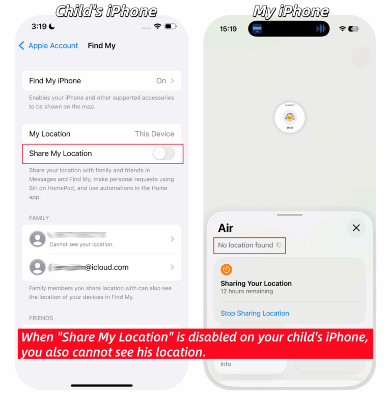 why you can't see child's location