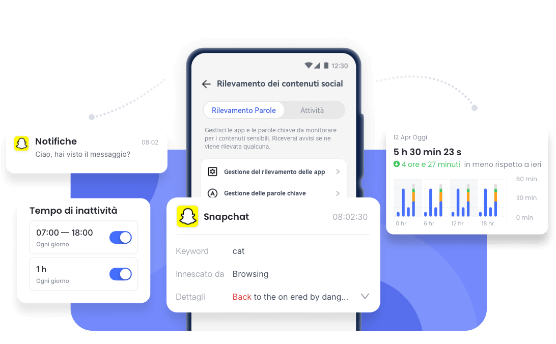 Schermata dell'app AirDroid per il monitoraggio di Snapchat