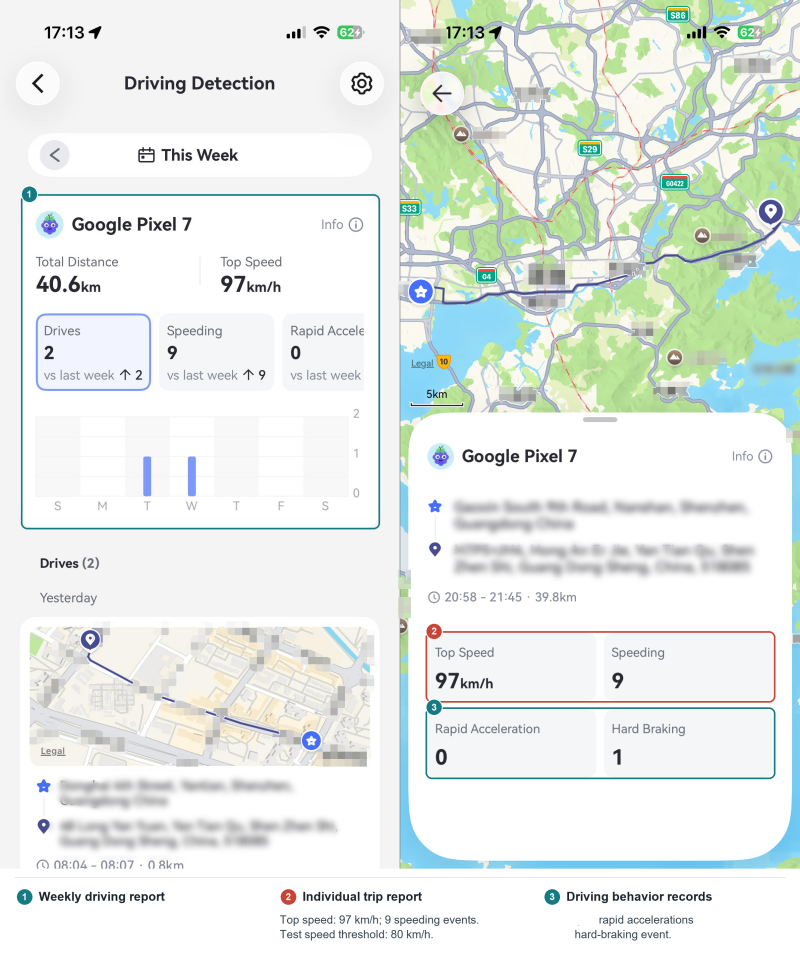AirDroid driving reports in our test