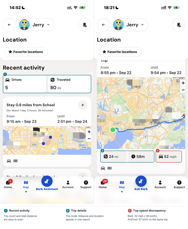Bark driving reports in our test