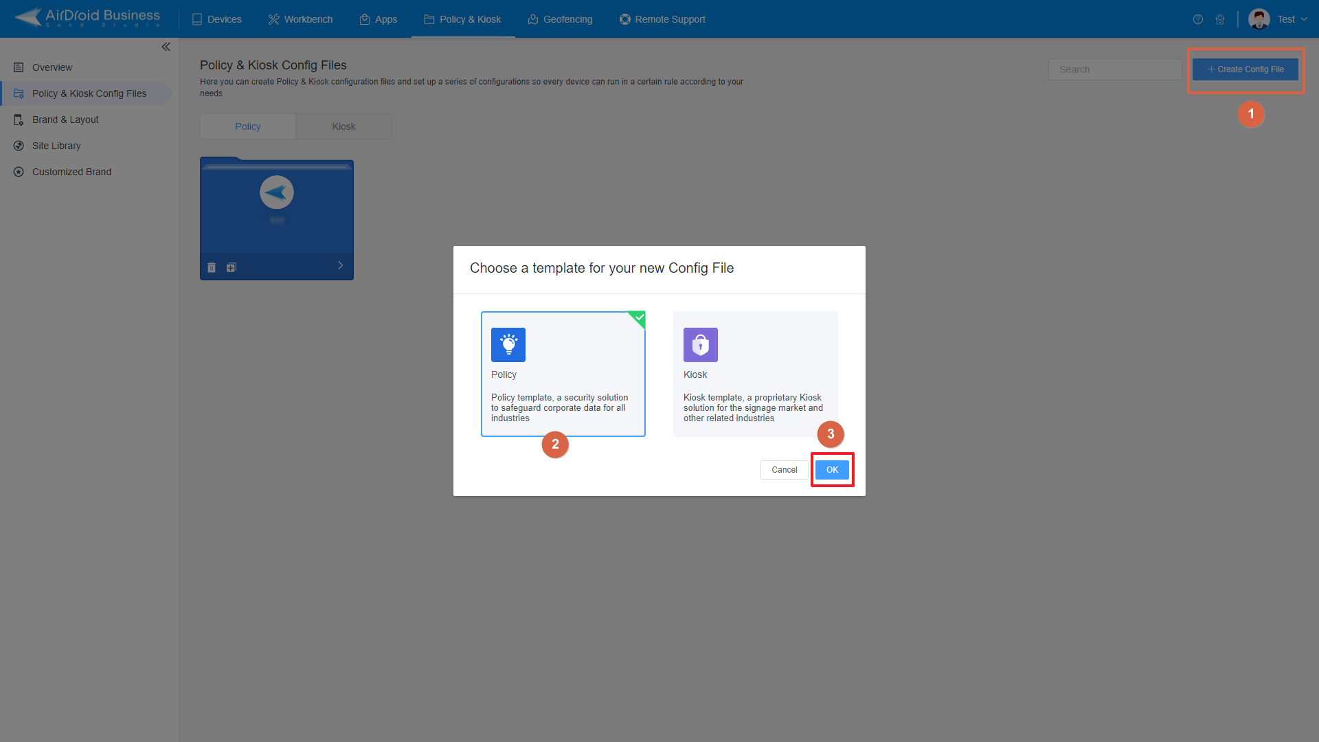 2 create a new policy 1