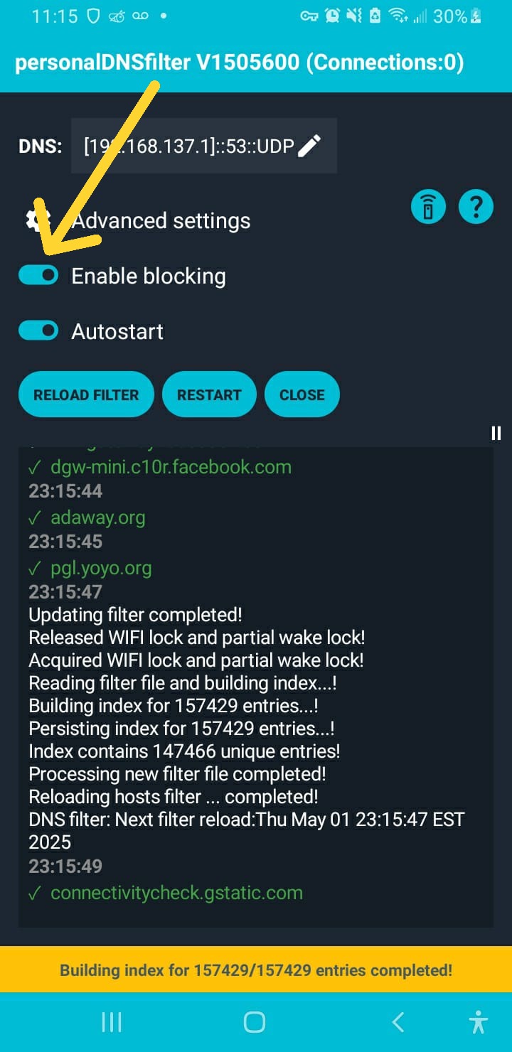 2. Enable Filtering Check Private DNS