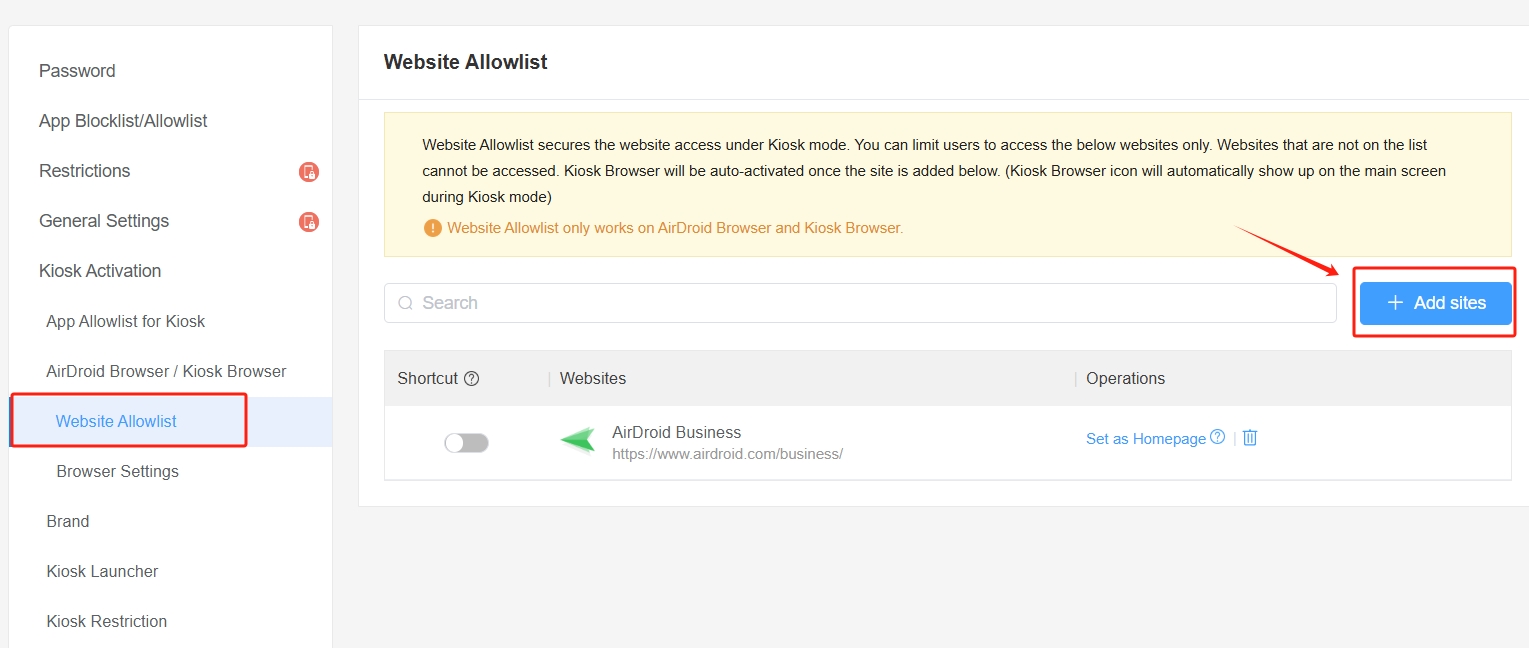 AirDroid Business web allowlist