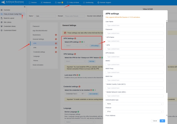 Configure APN Settings S
