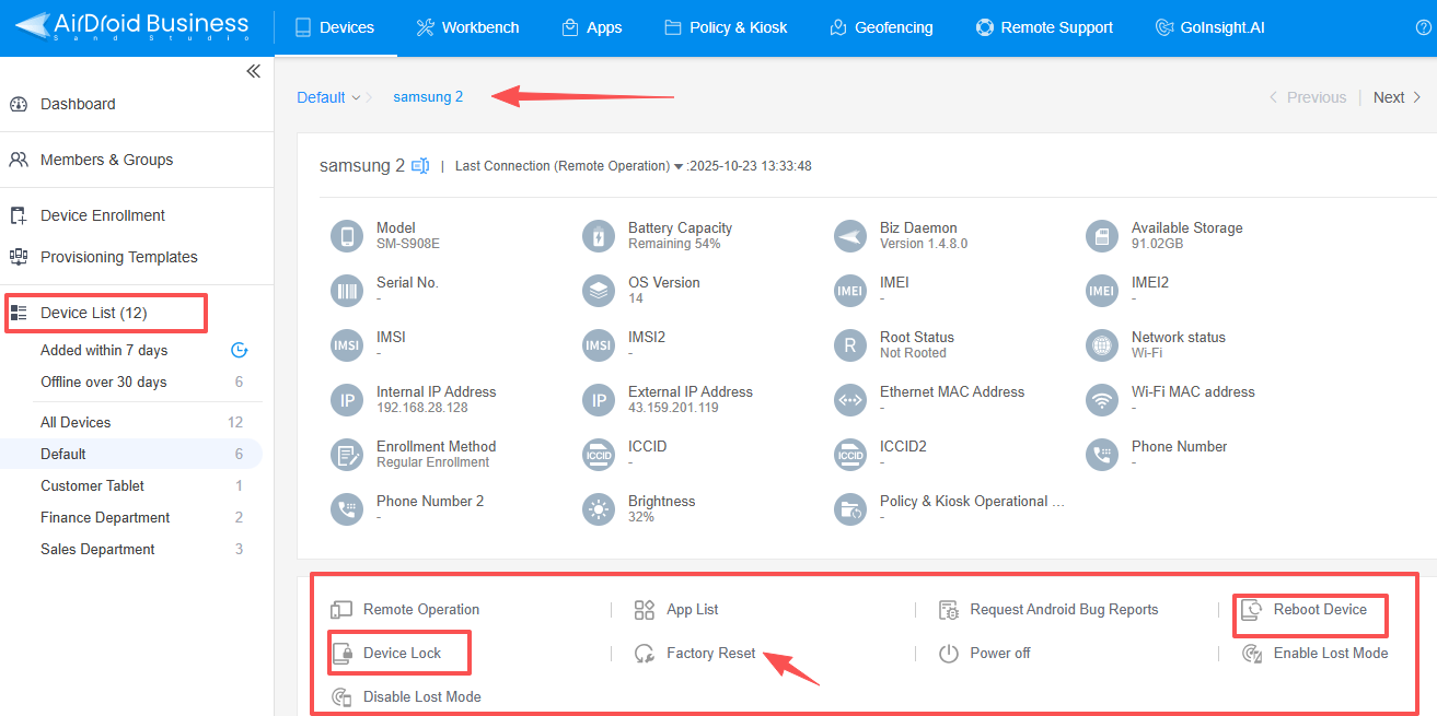 Remote wipe via AirDroid Business