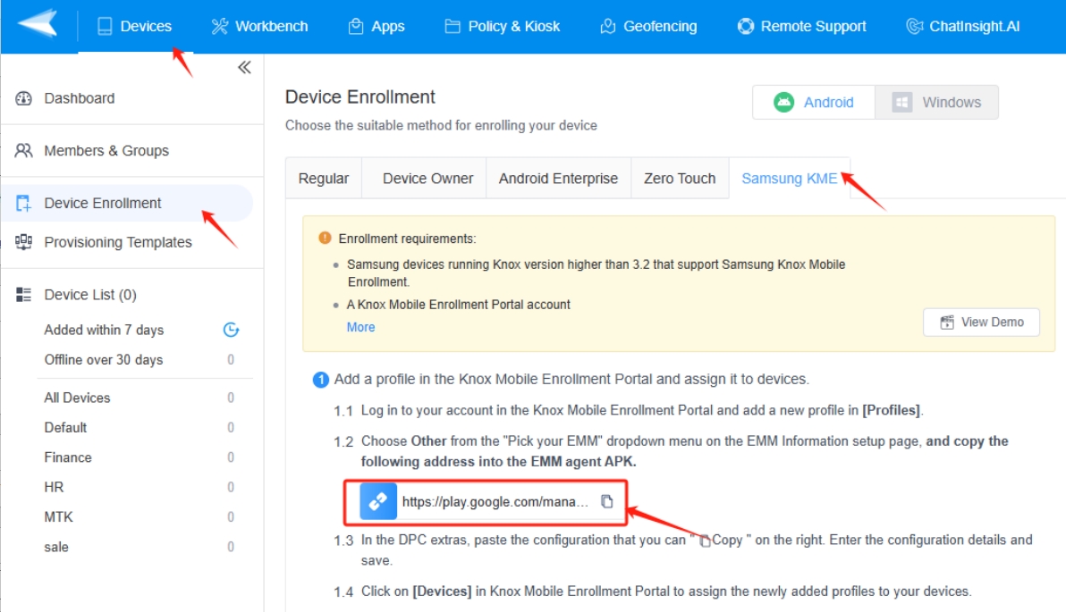 Samsung KME enrollment