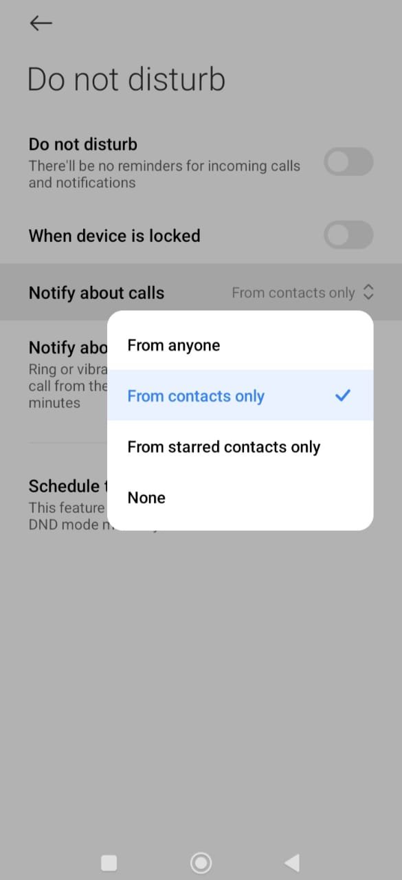 block incoming calls except contacts 1