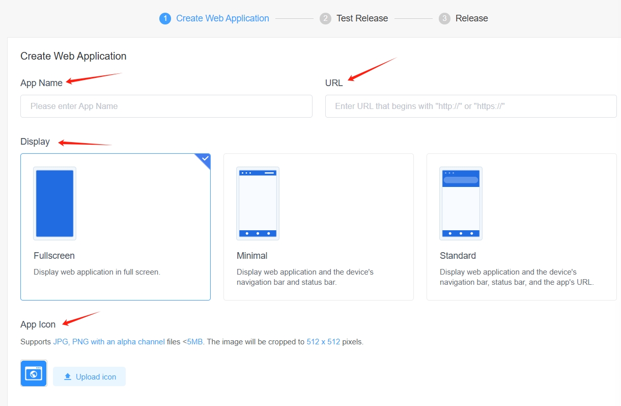 fill in the web app info