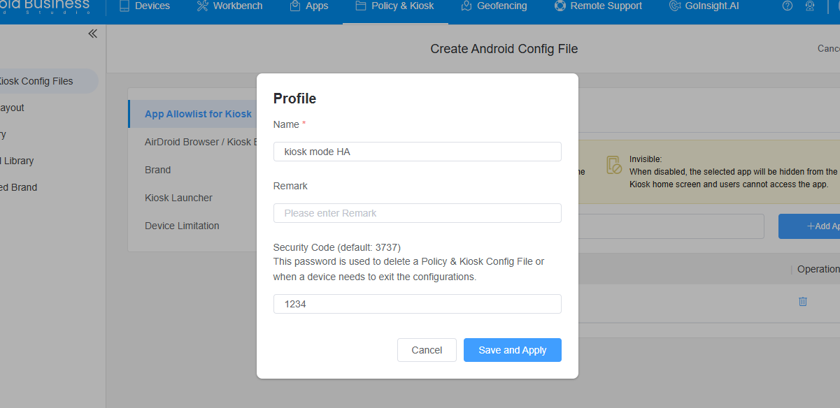 airdroid business kiosk profile