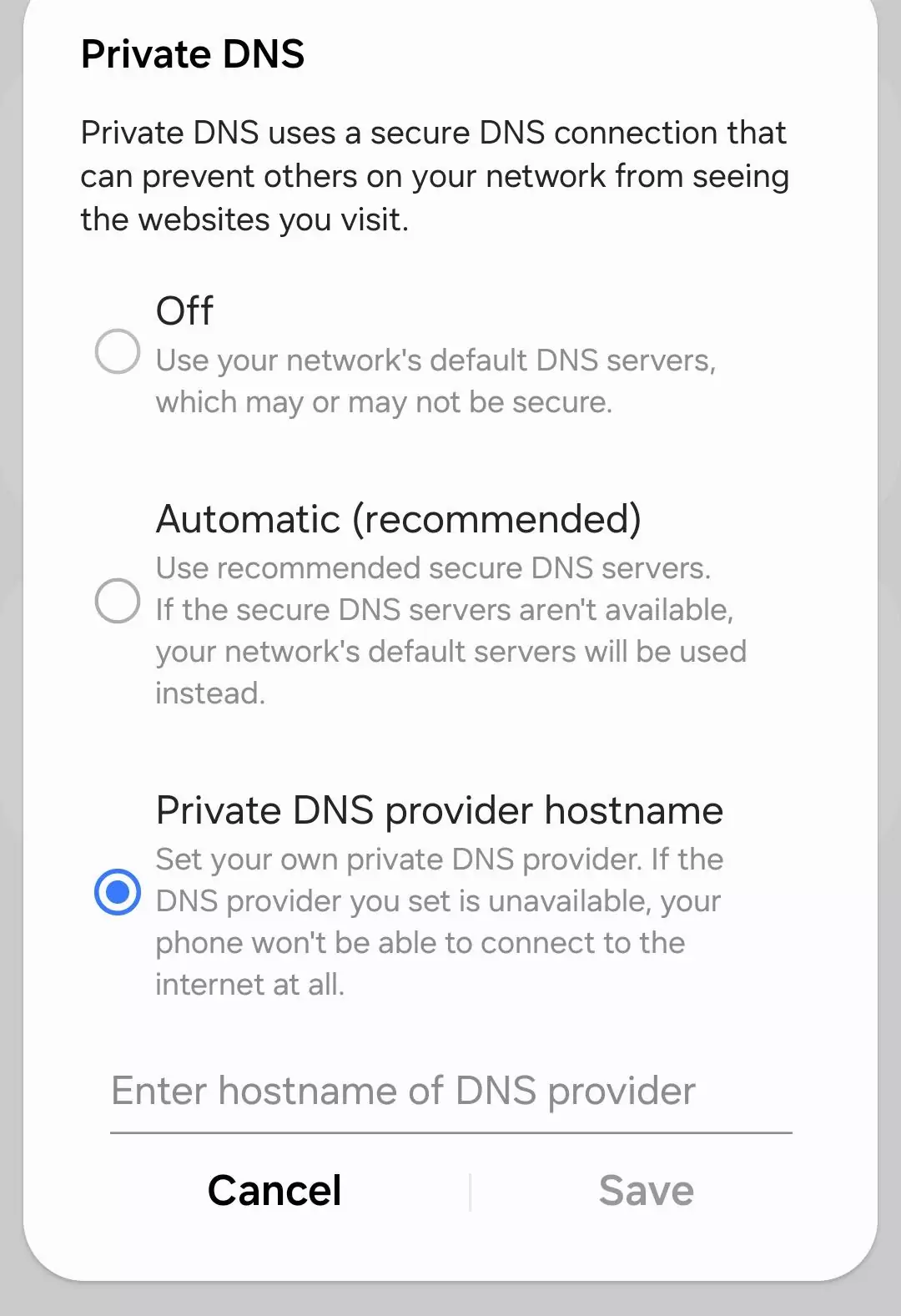 android private dns settings screenshot