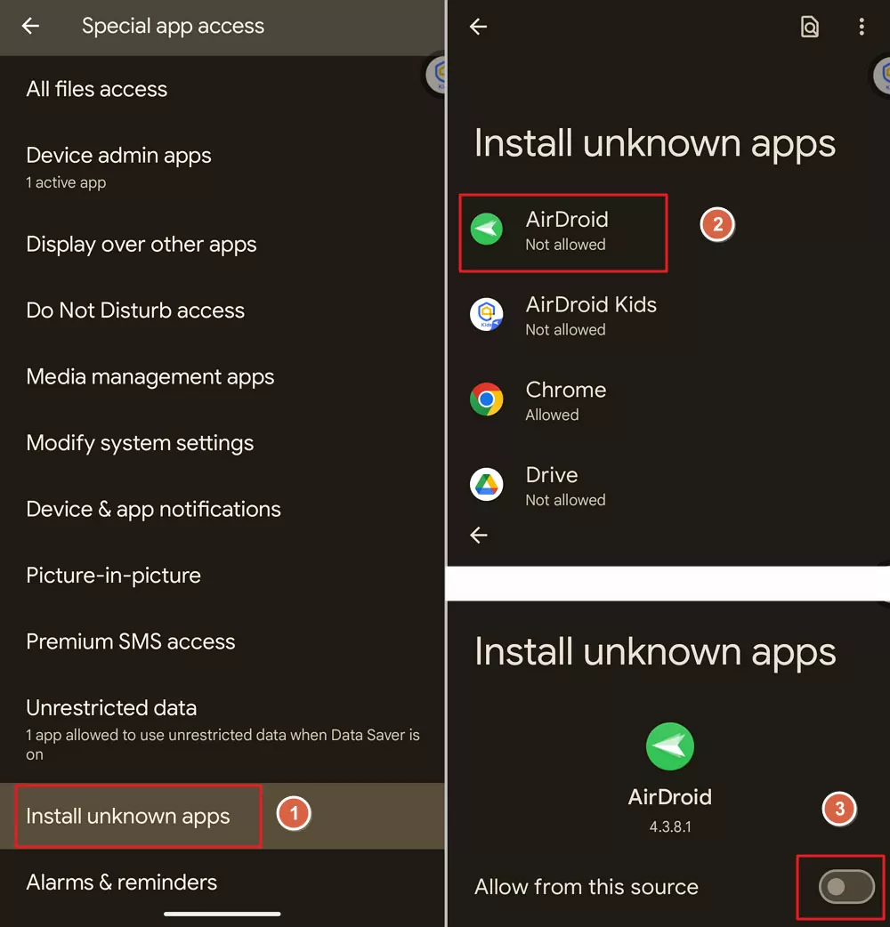 toggle off permission for installing unknown apps from all sources