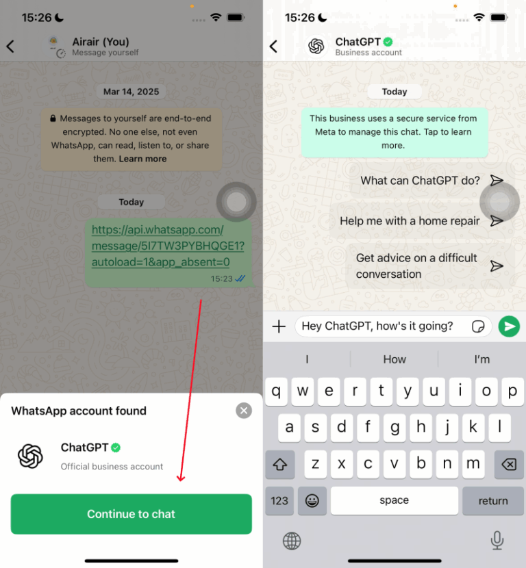 add ChatGPT WhatsApp link