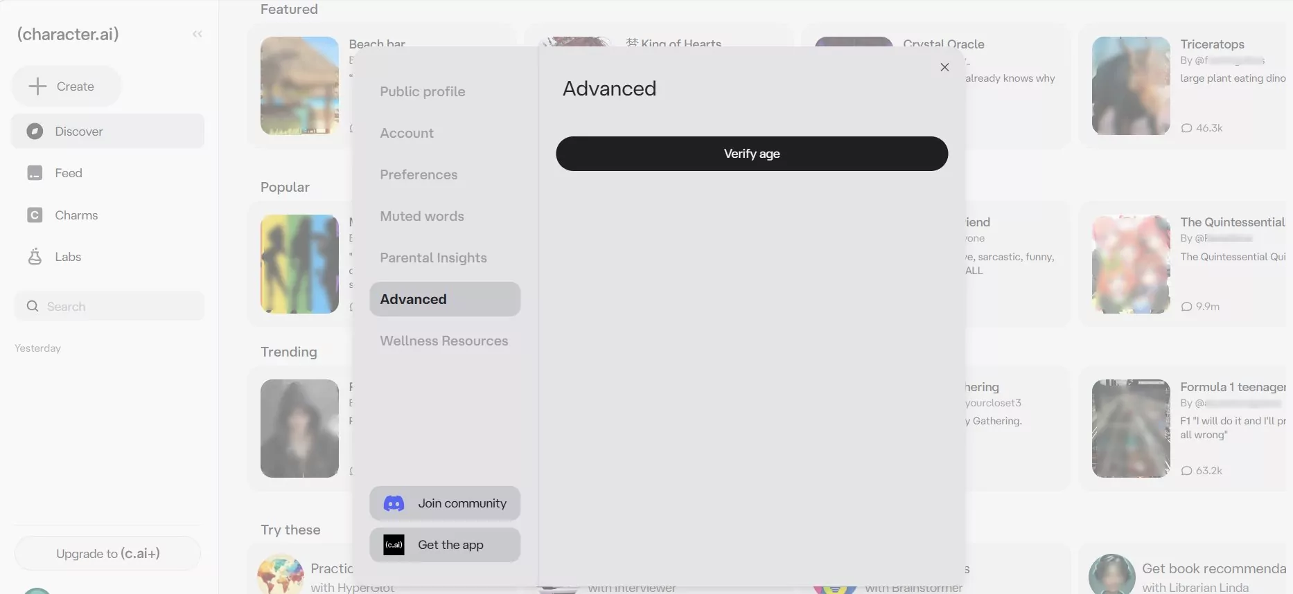 character ai advanced settings