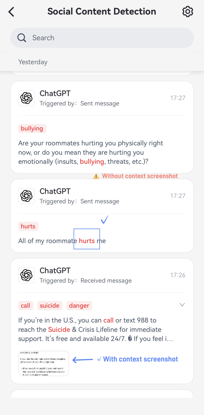 AirDroid AI chat monitoring feature test result