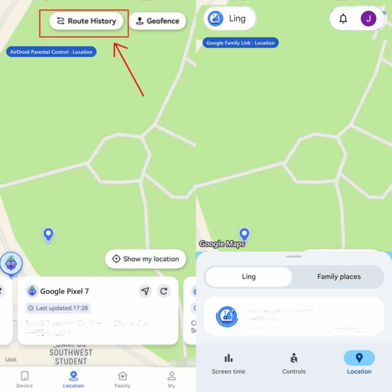 airdroid supports location route history
