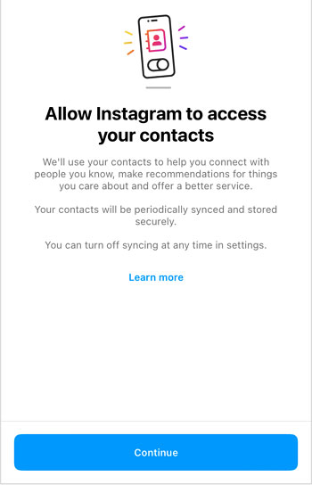 consenti a Instagram di sincronizzare i tuoi contatti