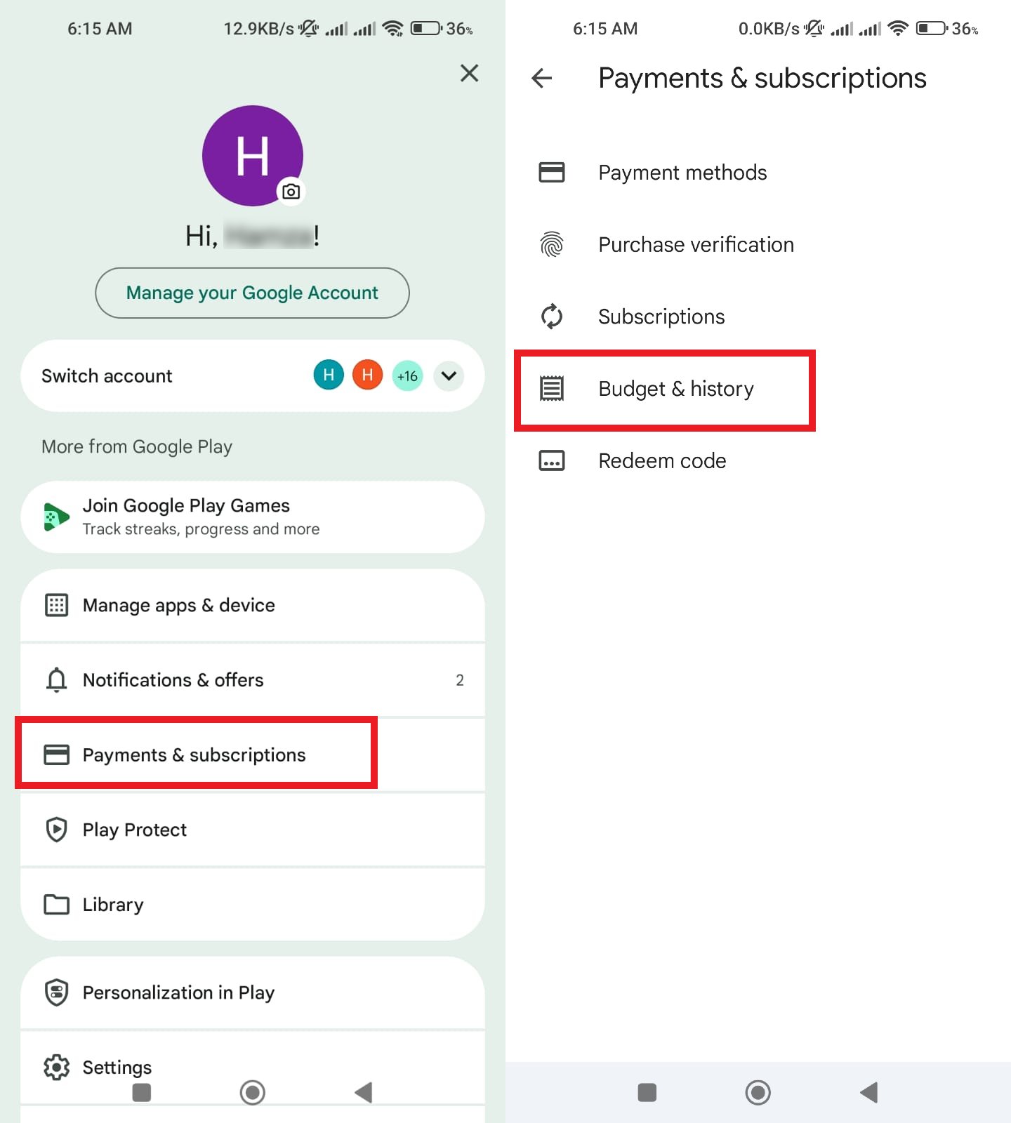 android purchase history