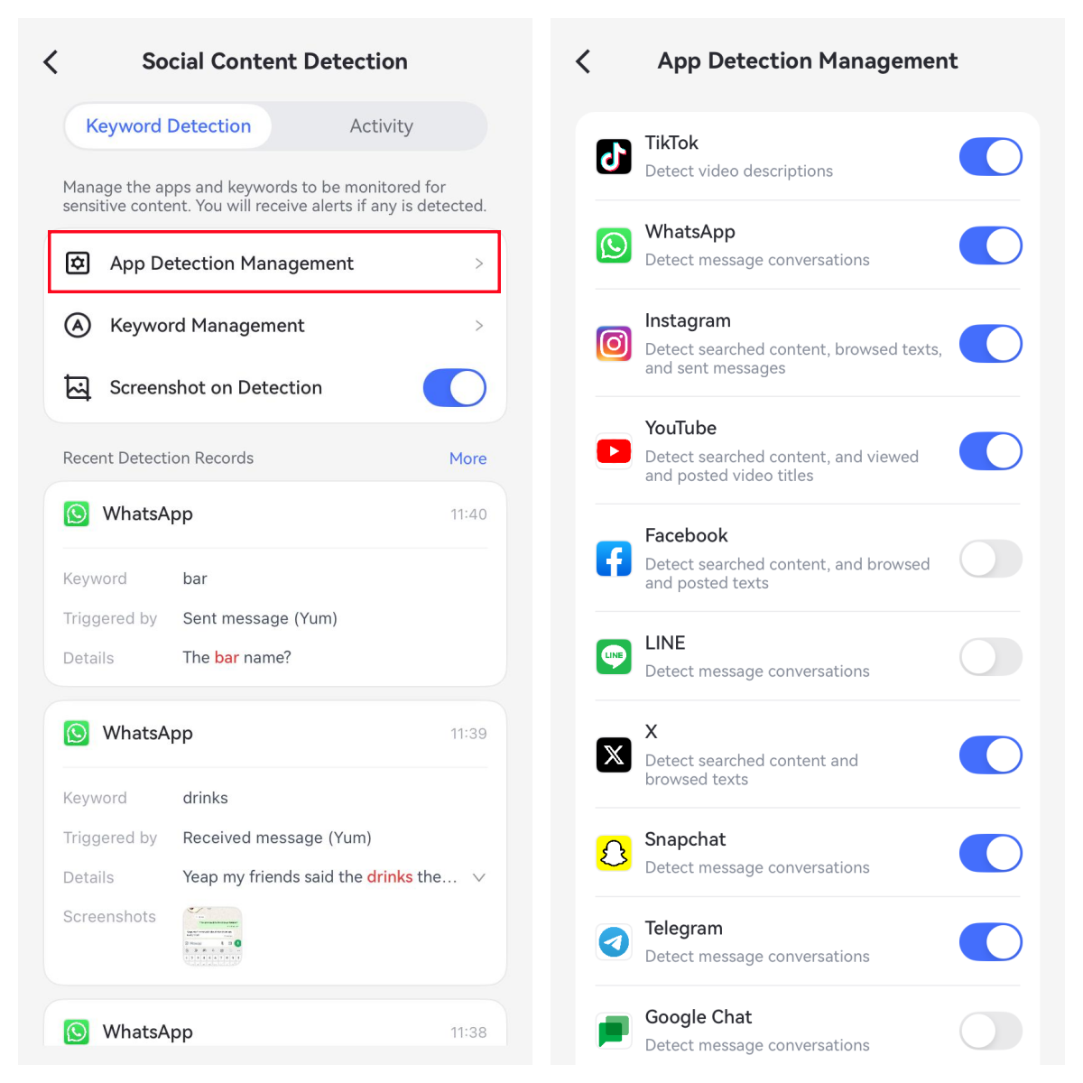 App Detection Management