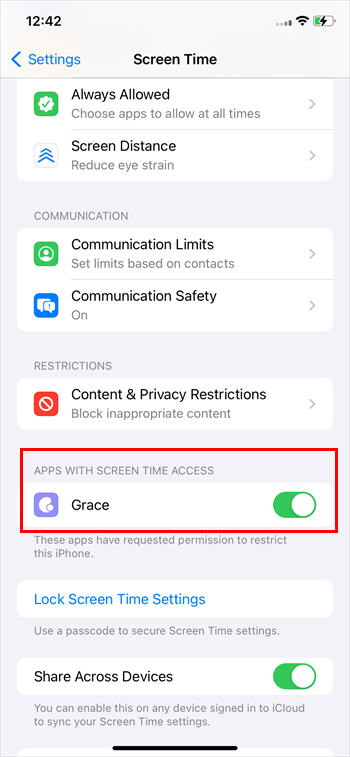 Apps With Screen Time Access setting