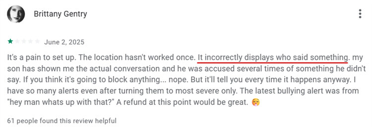 Google Play user reviews showing complaints about Bark incorrectly flagging content