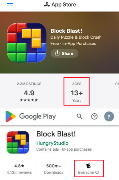 Block Blast age rating in 2026