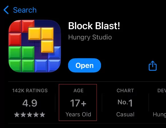 Block Blast rated 17+